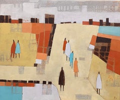 Walking Home IV, peinture originale, Contemporary Figurative, Urban Landscape Art