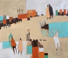 Walking Home V, peinture originale, art abstrait contemporain, paysage, prairie