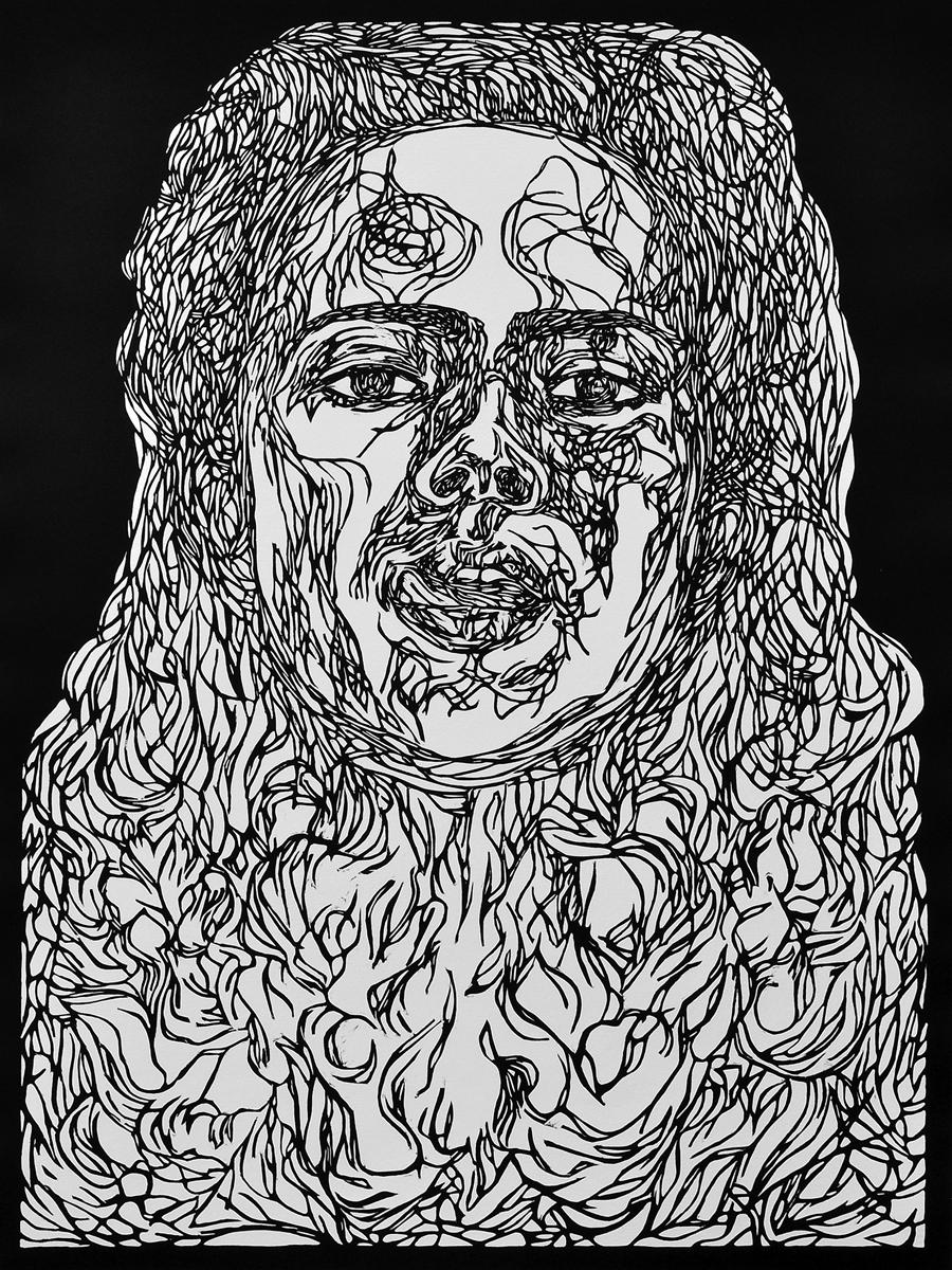 Ana Cazares (Mexiko, )
'Lengua de lado', 2019
Holzschnitt auf Papier Guarro Biblos 250g.
44,1 x 30 Zoll (112 x 76 cm)
Auflage von 3
ID: CAZ-103