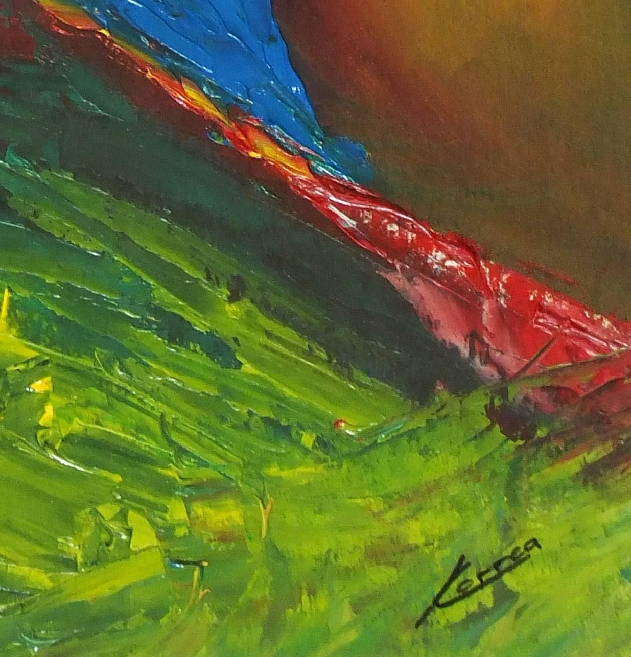 Abstraktes lebhaftes farbenfrohes Acryl - Das Auge des Sturms – Painting von Ana Correa