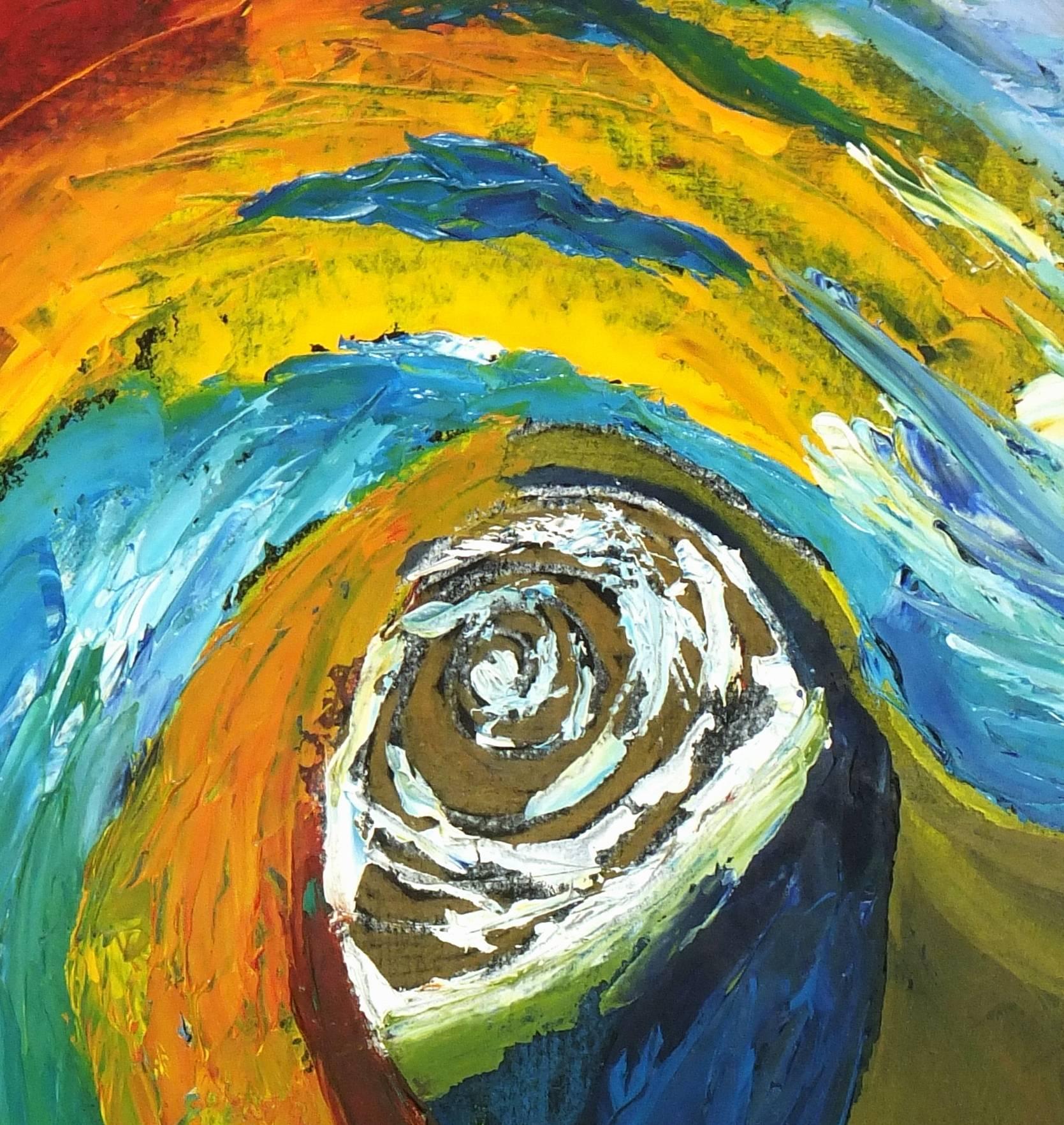Abstraktes lebhaftes farbenfrohes Acryl - Das Auge des Sturms (Schwarz), Abstract Painting, von Ana Correa