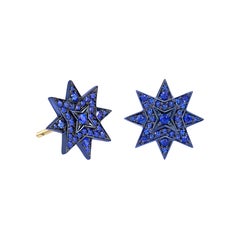 Ana de Costa 18 Carat Yellow Gold Blue Gold Star Sapphire Stud Earrings