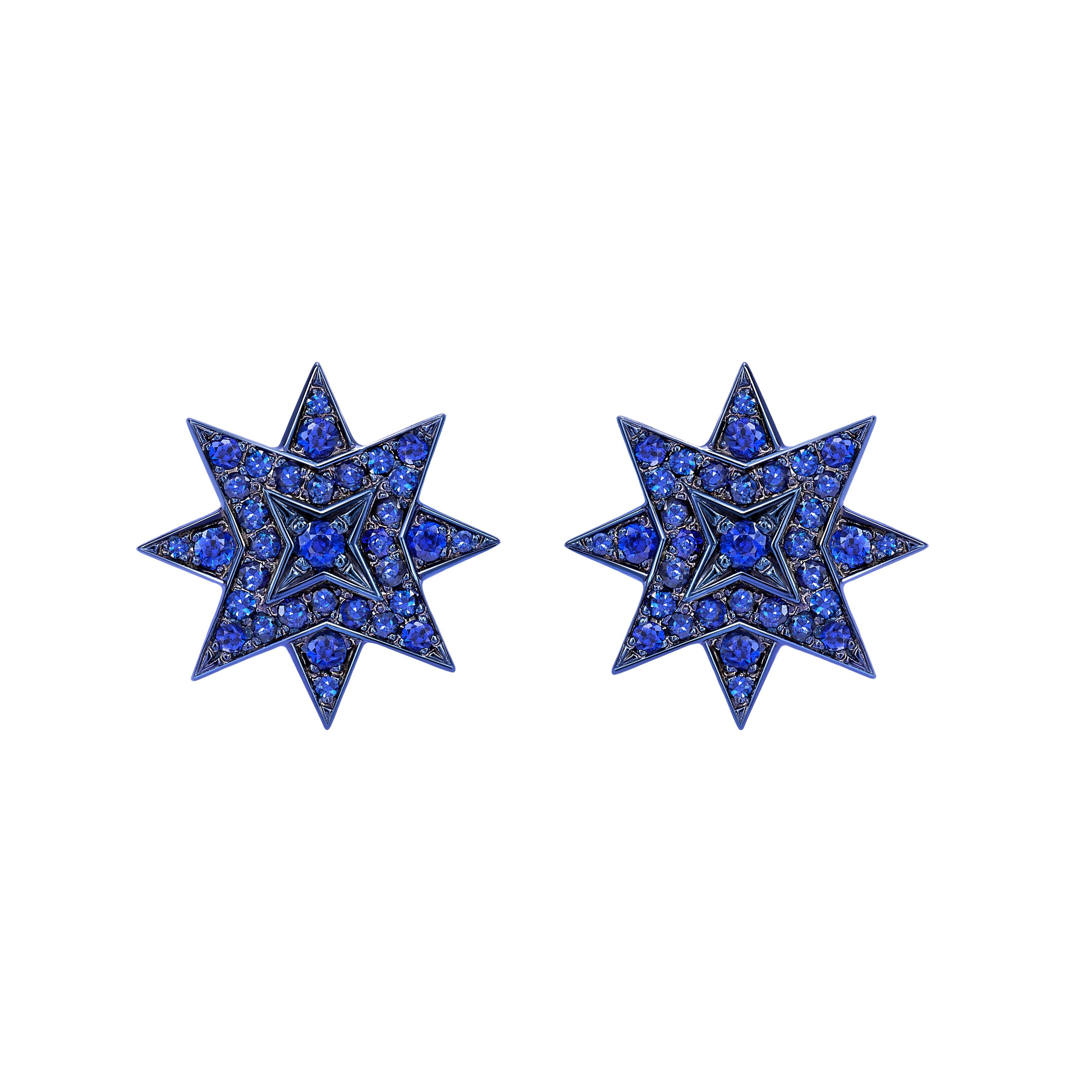 Ana de Costa 18 Carat Yellow Gold Blue Gold Star Sapphire Stud Earrings For Sale