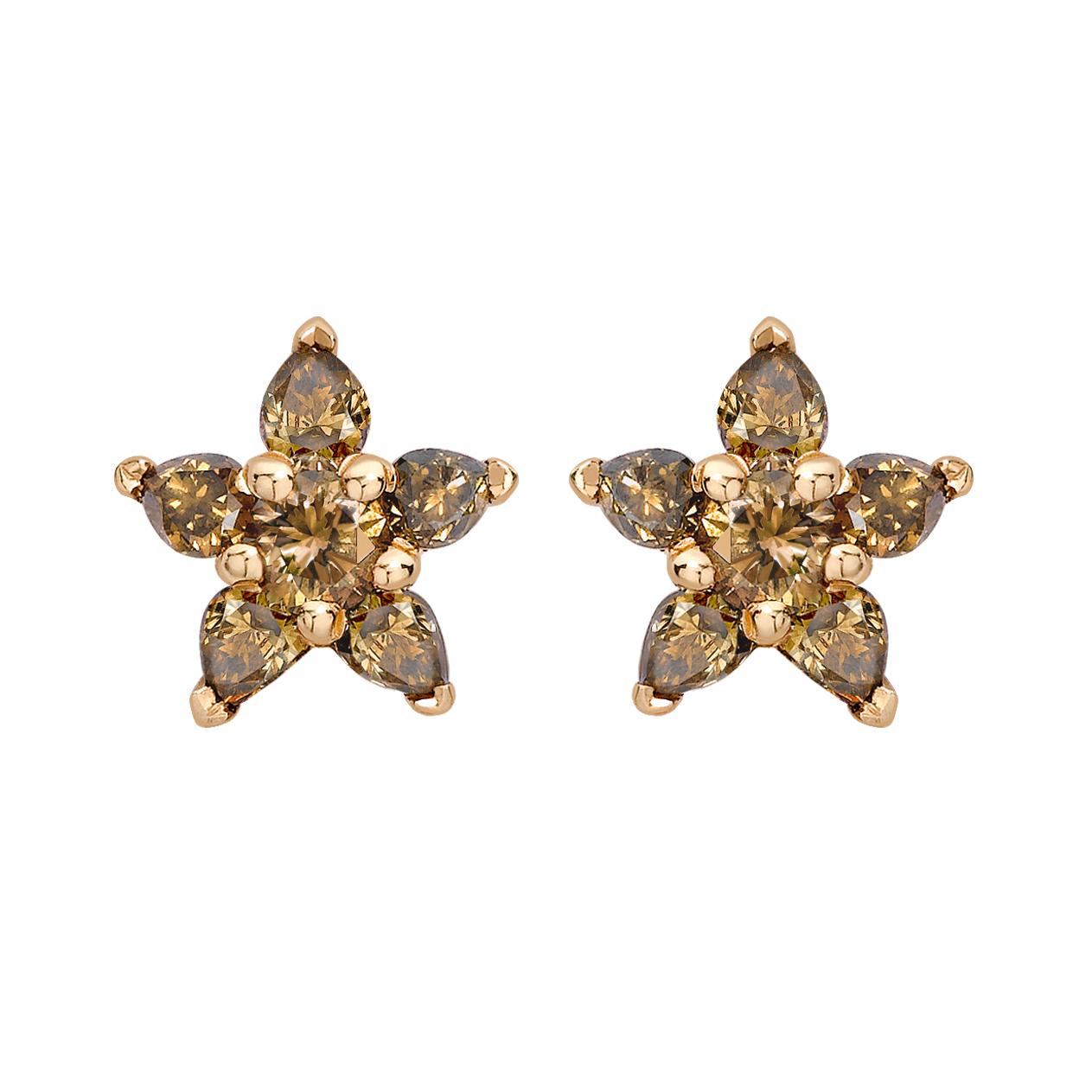 Contemporary Ana de Costa 18ct Rose Gold Cognac Diamond Flower Pendant And Stud Earrings Set For Sale
