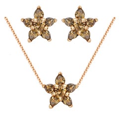 Ana de Costa 18ct Rose Gold Cognac Diamond Flower Pendant And Stud Earrings Set