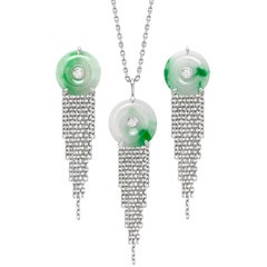 Ana de Costa Platinum Jade White Diamond Circular Chain Drop Pendant Earring Set