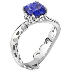 Ana de Costa Platinum Tanzanite White Diamond Organic Cocktail Engagement Ring