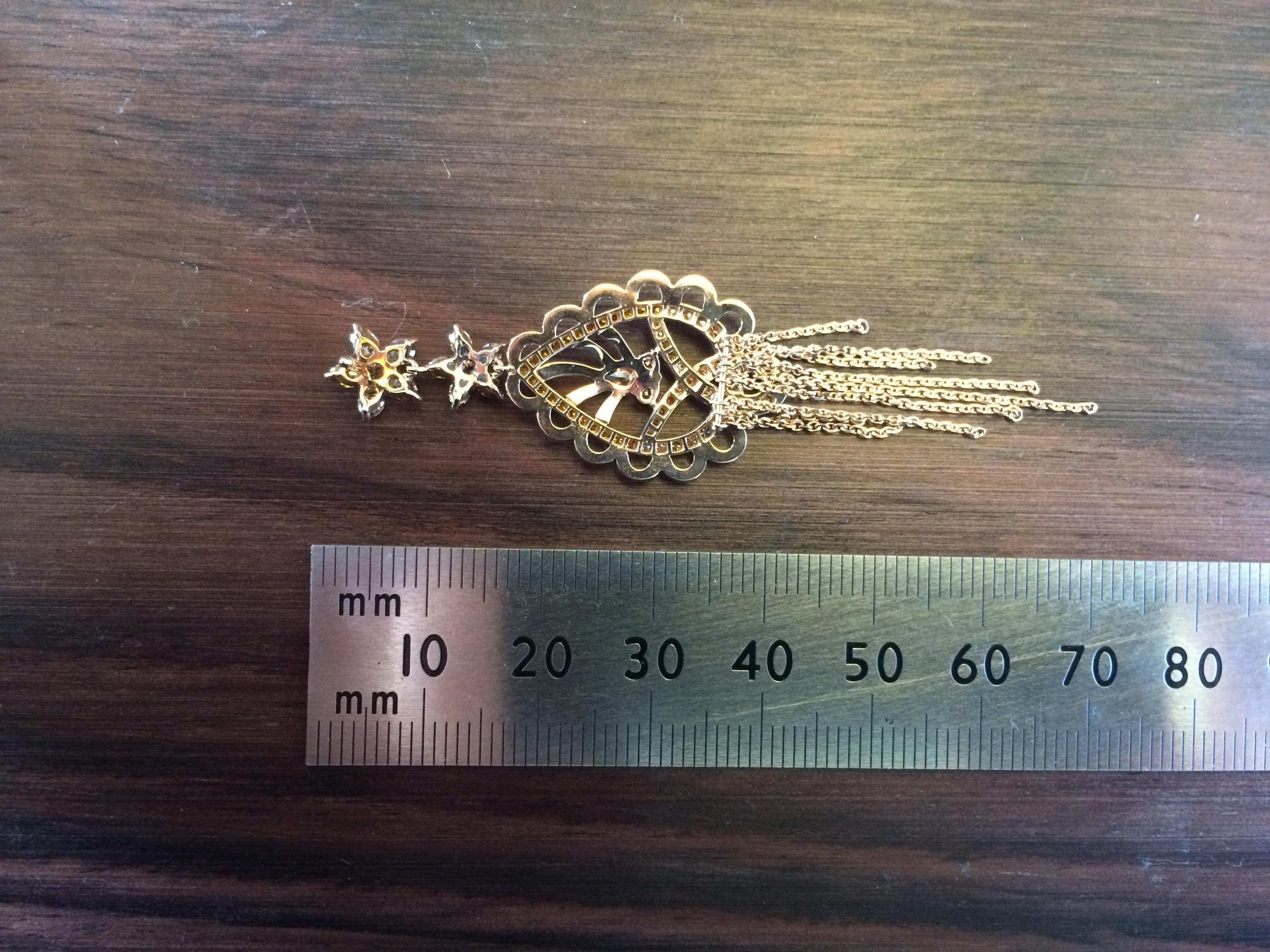Ana de Costa Rose Gold Cognac Diamond Paisley Drop Chain Earrings Pendant Set For Sale 1