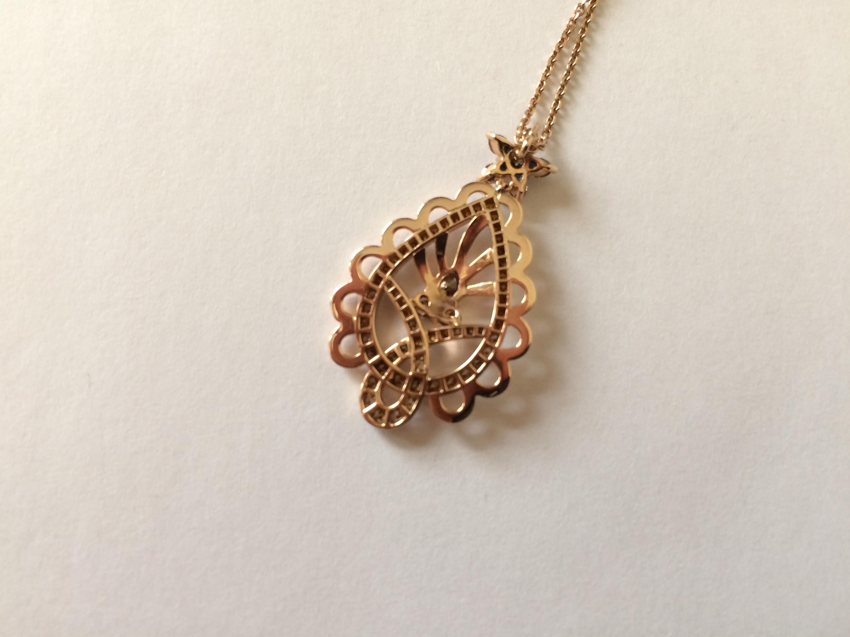 Ana De Costa Rose Gold Pear Round Cognac Diamond Paisley Drop Chain Pendant For Sale 2
