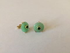 Ana de Costa White Gold Green Jade Round White Diamond Circular Stud Earrings