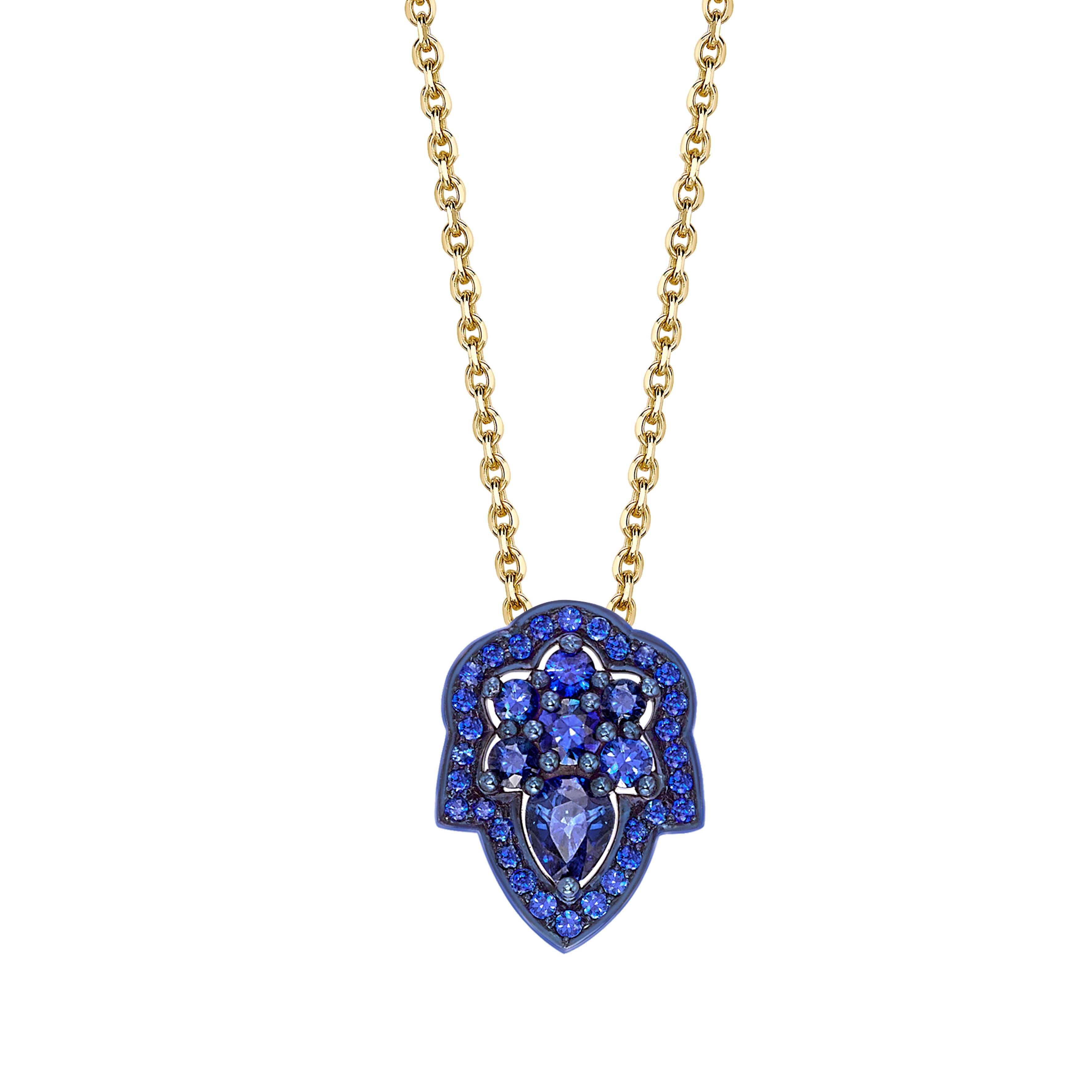 Ana de Costa Yellow Gold Blue Sapphire Pear Drop Chain Pendant For Sale