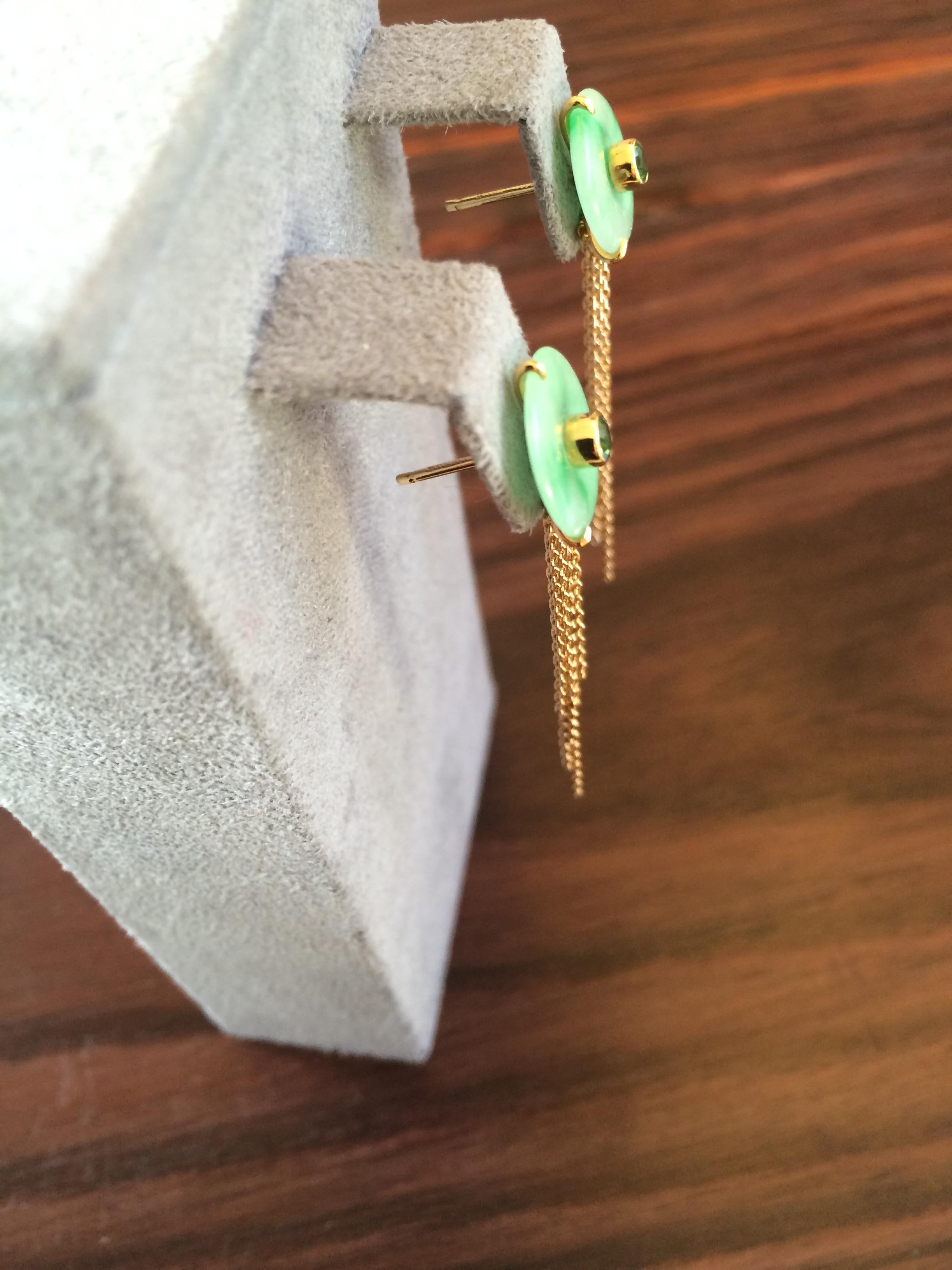 Ana de Costa Yellow Gold Circular jade Tsavorite Chain Drop Earring Pendant Set For Sale 3