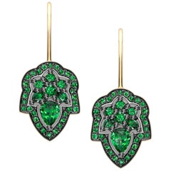 Ana de Costa Yellow Gold Green Tsavorite Pear Round Drop Earrings