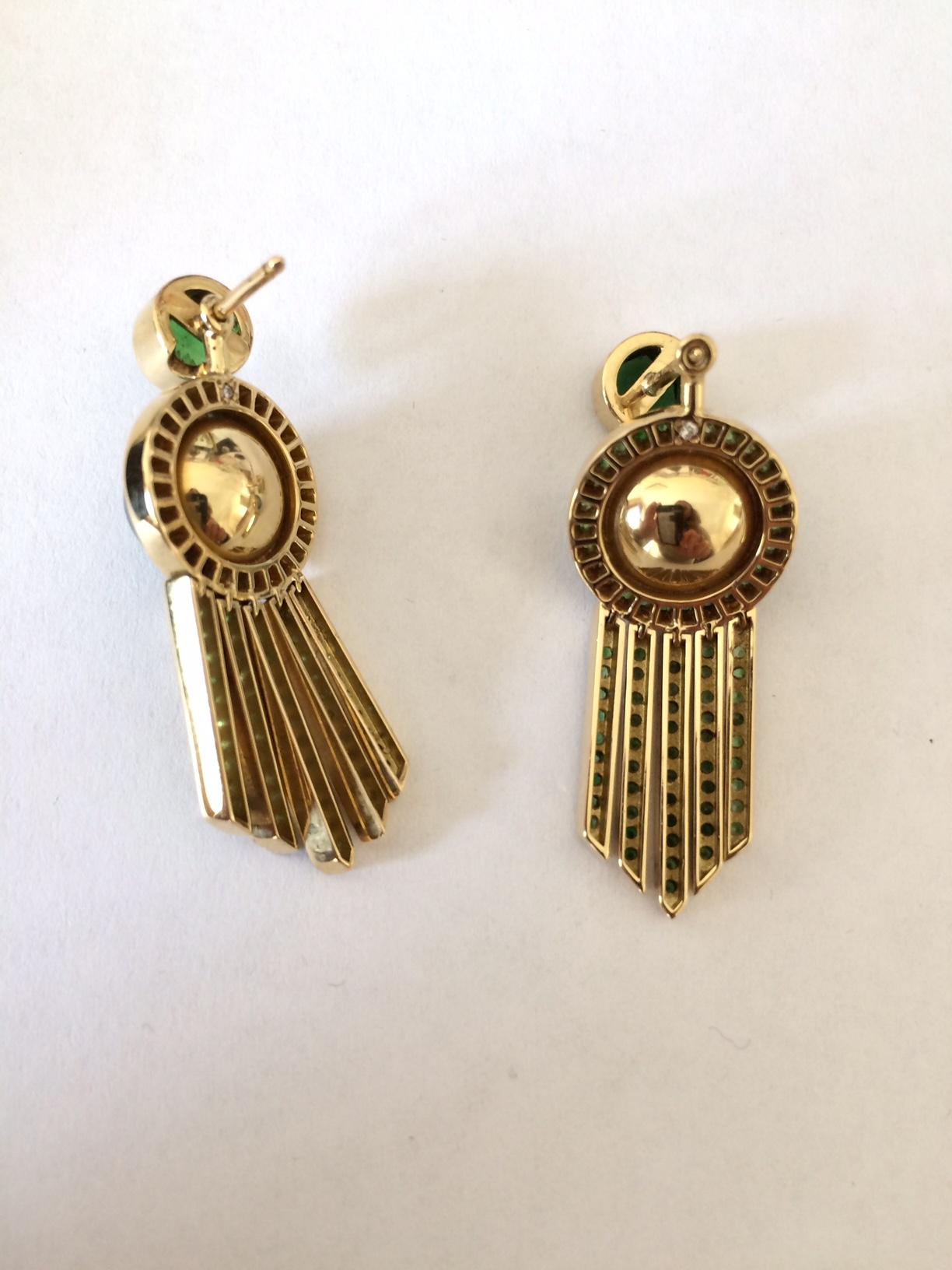 Ana de Costa Yellow Gold Tahitian Pearl Tsavorite Deco Drop Earring Drop Pendant For Sale 7
