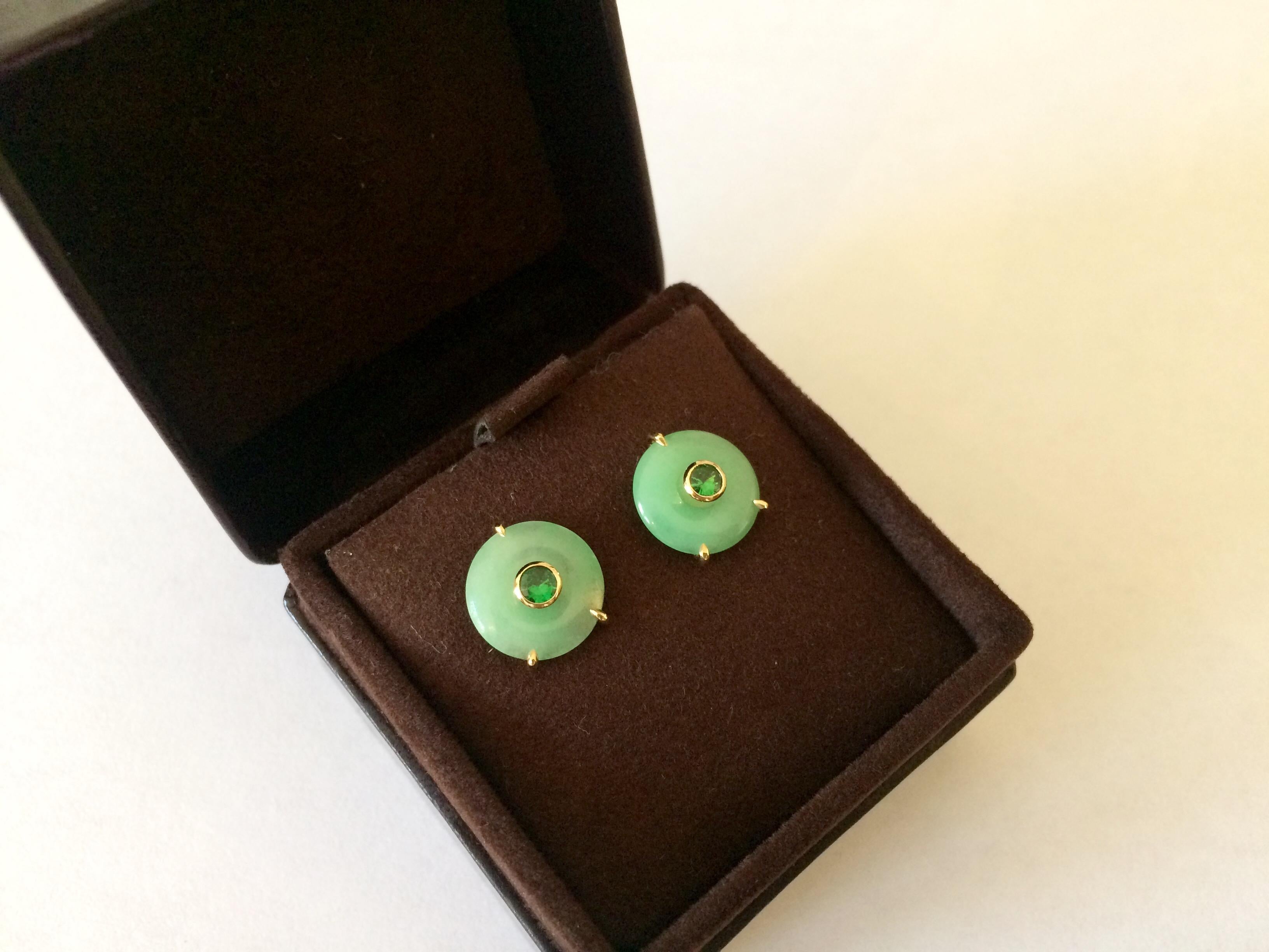 Ana de Costa Yellow Gold Yellow Diamond Yellow Round Jade Circular Stud Earrings In New Condition For Sale In London, Kent