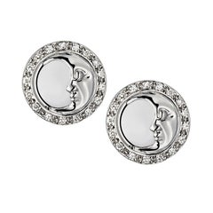 Ana De Costa Yellow White Gold White Diamond Sun Moon Circular Stud Earrings