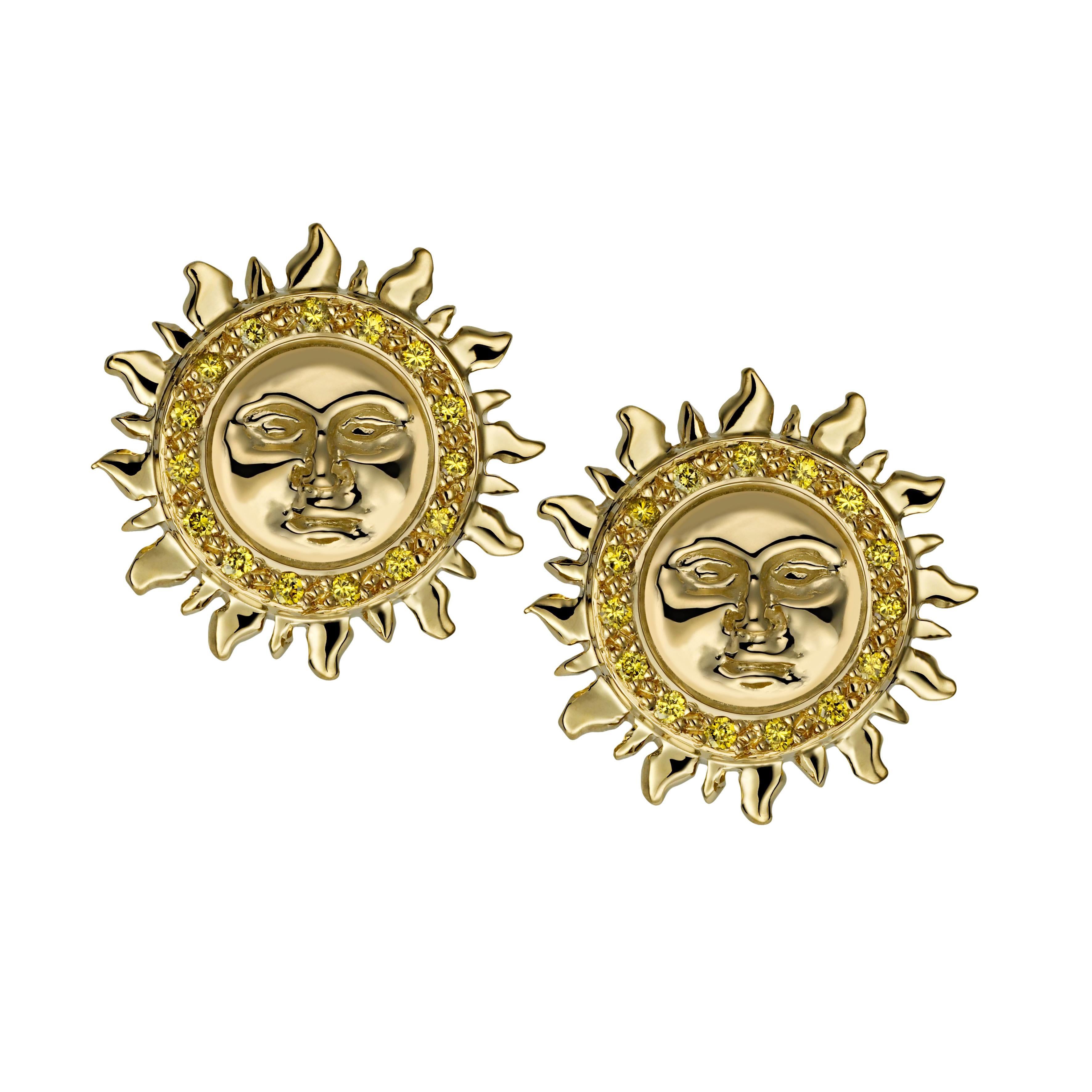 Contemporary Ana De Costa Yellow White Gold White Diamond Sun Moon Circular Stud Earrings For Sale