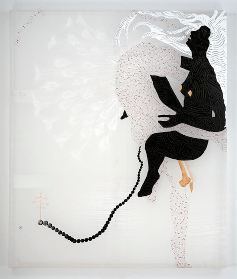 Ana Garcés Kiley Nude Painting - Entre el aliento y saliva (III), black and white figurative painting