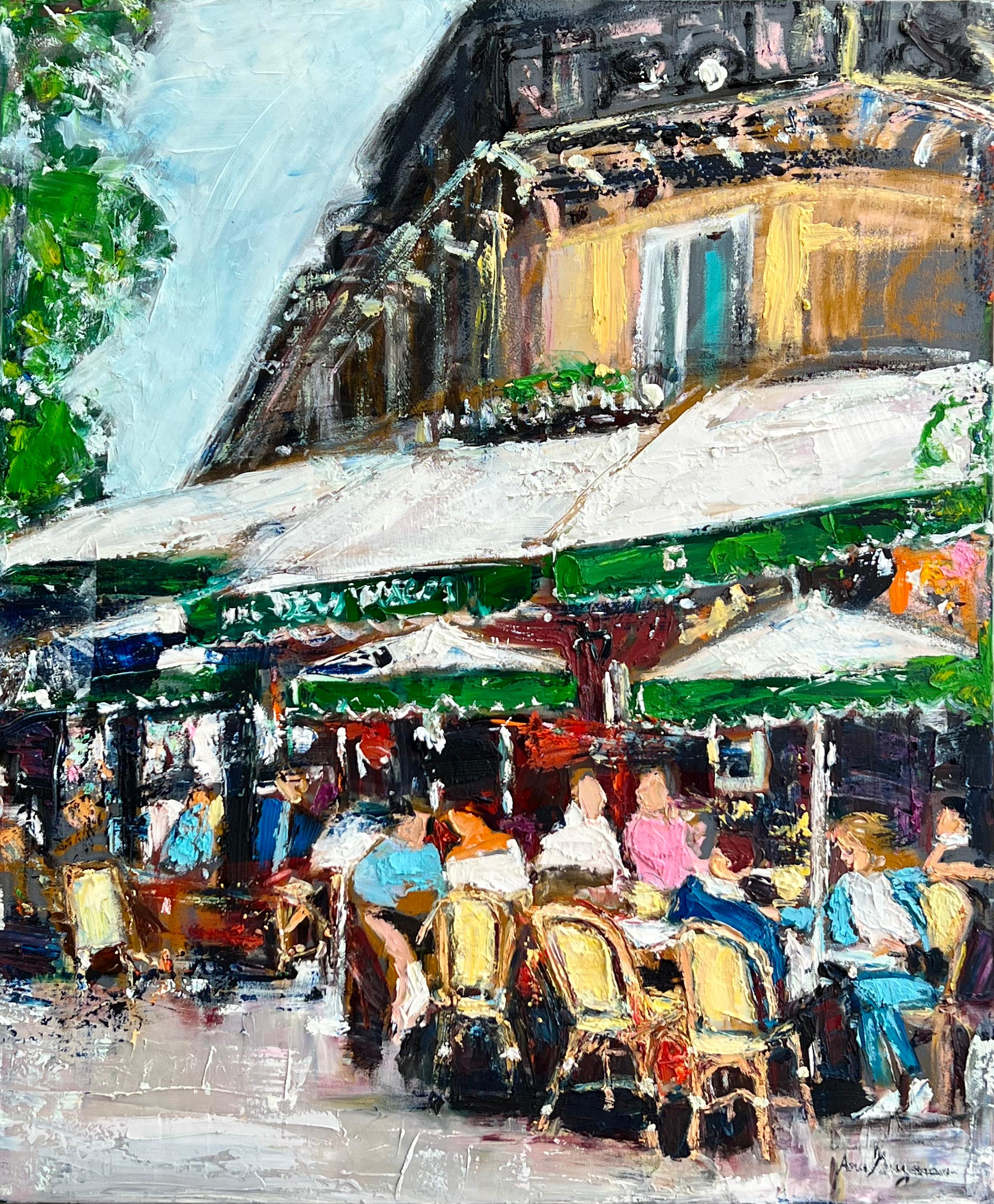 Figurative Painting de Ana Guzman - Recuerdos del Café al Aire Libre