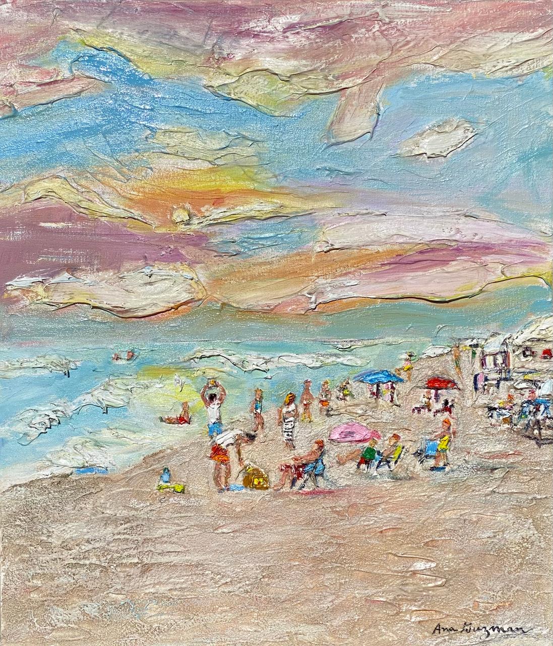 Figurative Painting de Ana Guzman - Atardecer en la playa II