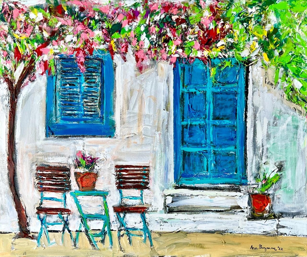 Ana Guzman Landscape Painting - Table for Two in Greece
