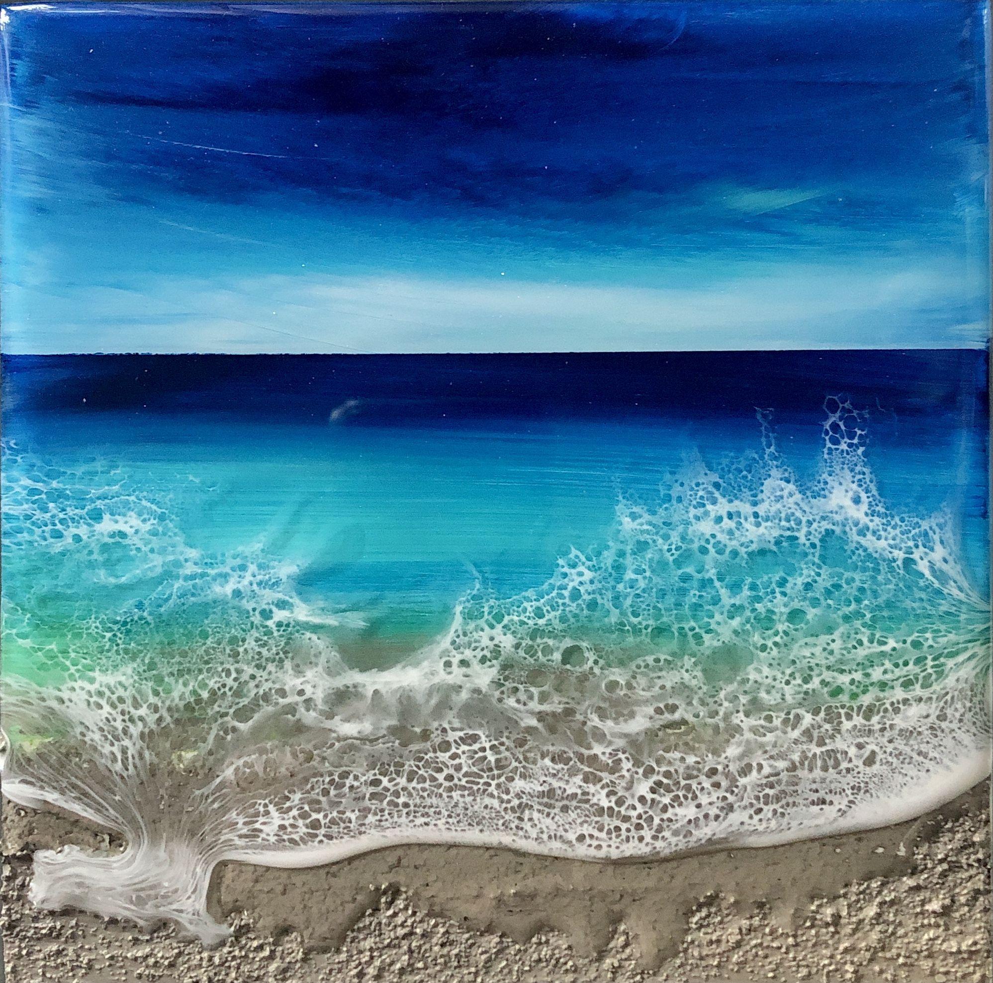 Waves océaniques, médias mixtes sur panneau de bois - Mixed Media Art de Ana Hefco