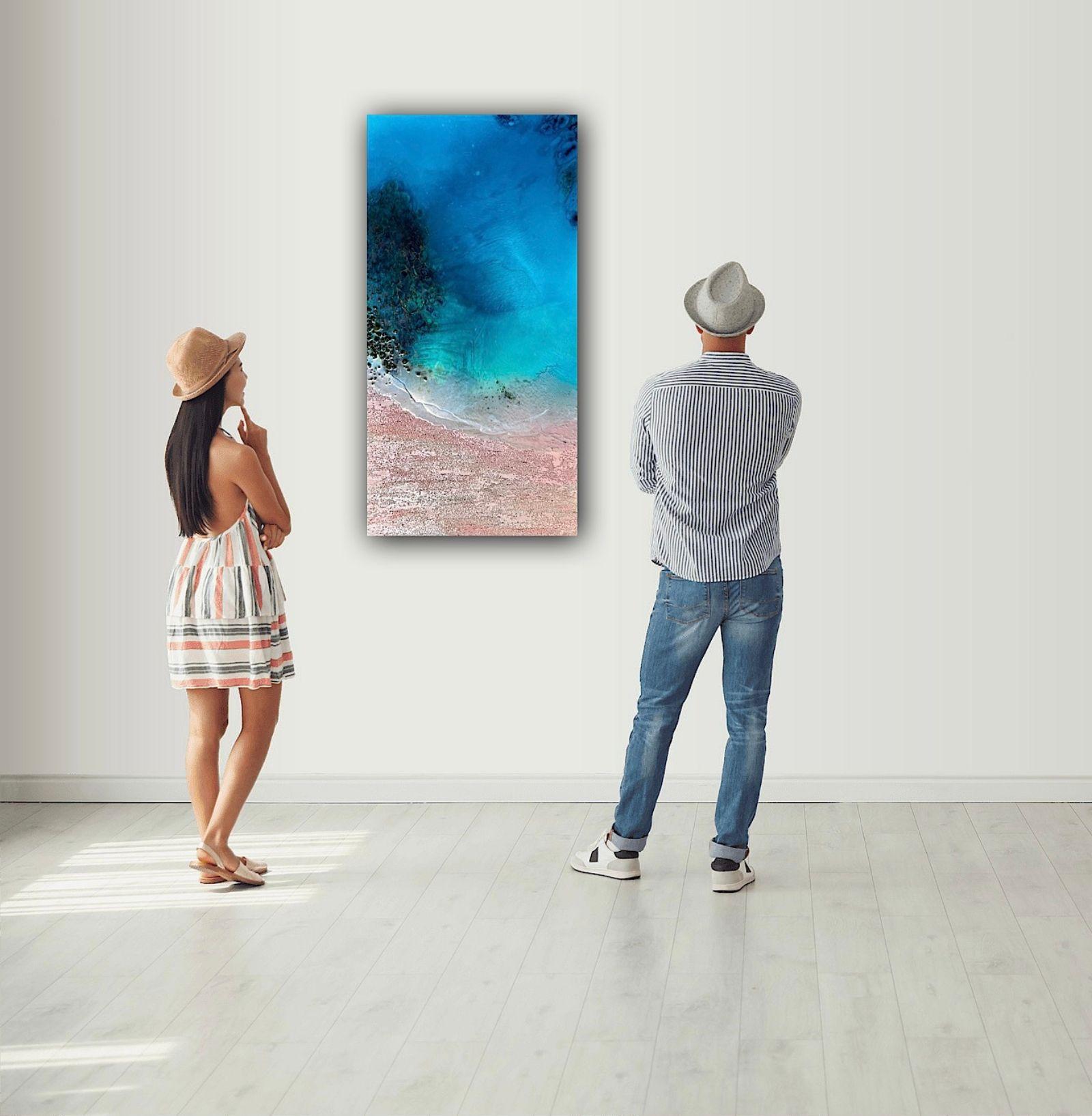 Einzigartiges, handbemaltes Original, inspiriert von der Luftaufnahme des rosa Sandstrandes der Bahamas Harbour Island   Da ich mit Depressionen, PTBS und Angstzuständen zu kämpfen habe, ist die Malerei für mich eine Form der Therapie. In dieser