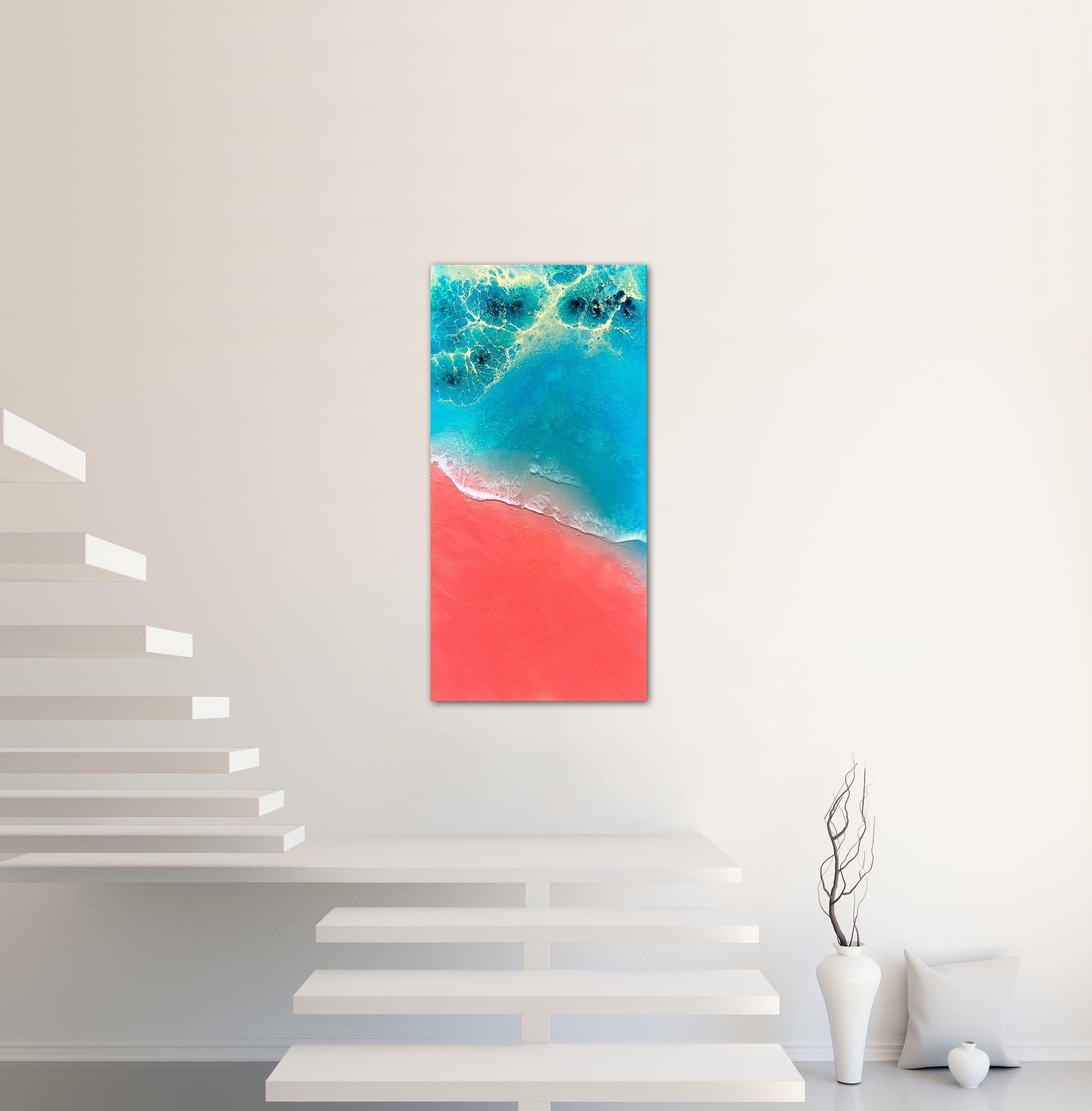 Bahamas Harbour Island pink sand beach, Painting, Acrylic on Canvas For Sale 1