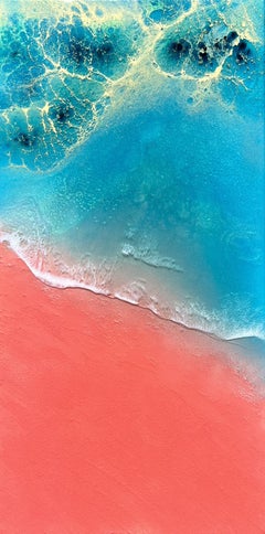 Beach au sable rose de l'île du Bahamas Harbour, peinture à l'acrylique sur toile