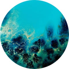 Goldener Halo, Blaue Tiefe #4, Malerei, Acryl auf Metall