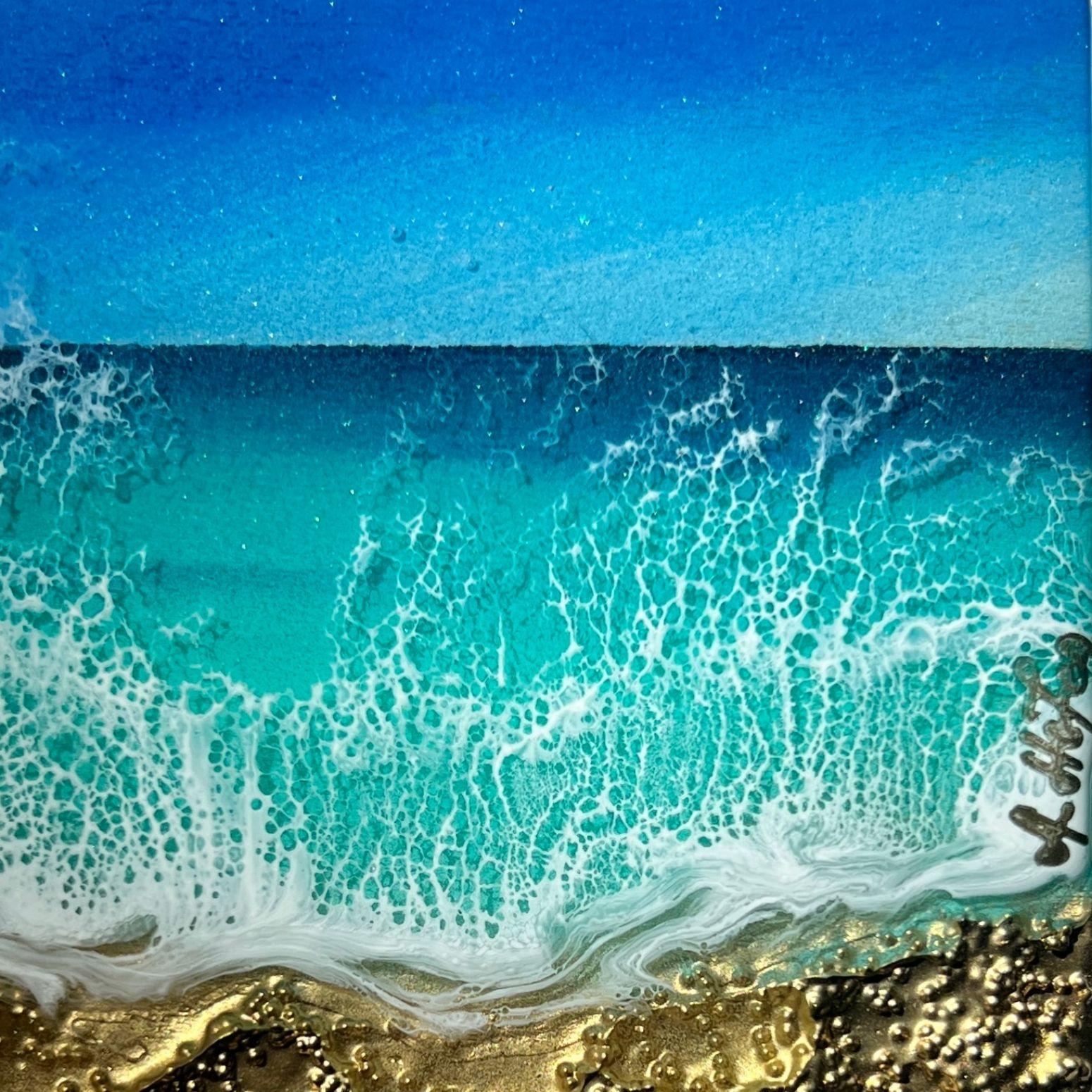 Little wave #7, Gemälde, Acryl auf Holzplatte – Painting von Ana Hefco