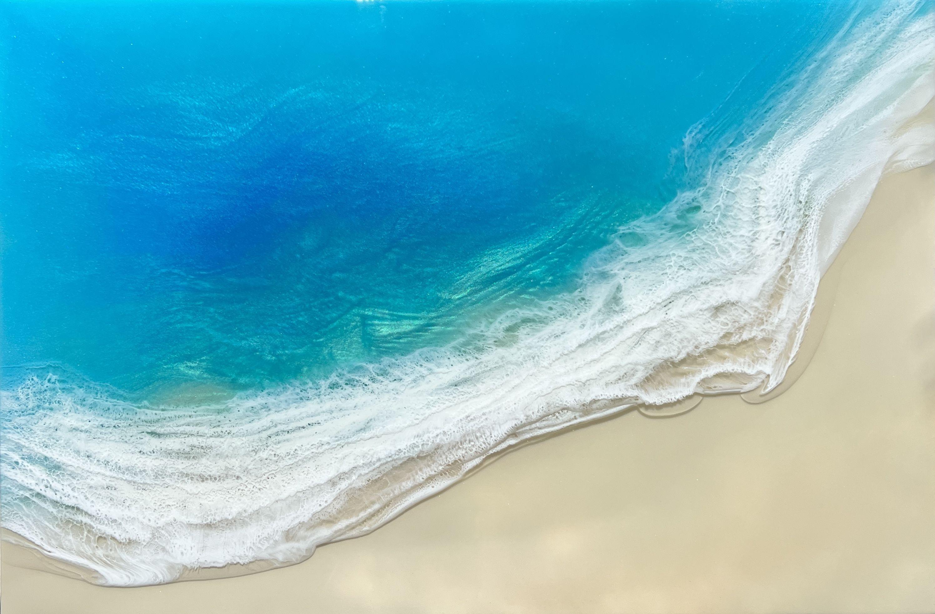 White Sand Seascape Painting - ocean painting    Original, one-of-a-kind, hand painted, inspired by there view The Bahamas and Turks And Caicos Islands seen from the airplane in my last vacation there    Different shades of blue, turquoise, teal,