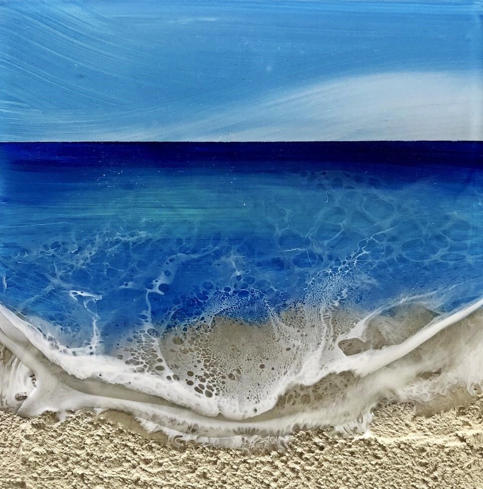 Ana Hefco Landscape Painting - "Ocean Waves #08" Mixed Media Painting