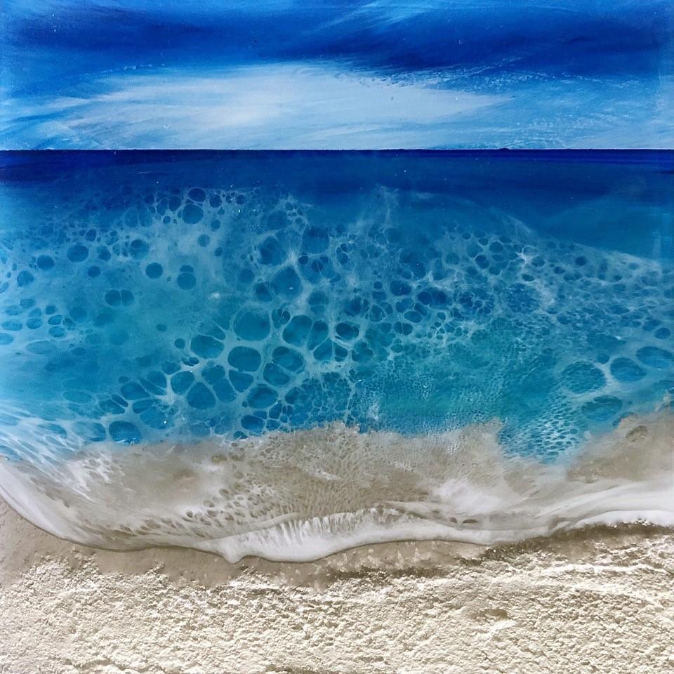 Ana Hefco Landscape Painting - "Ocean Waves #09" Mixed Media Painting