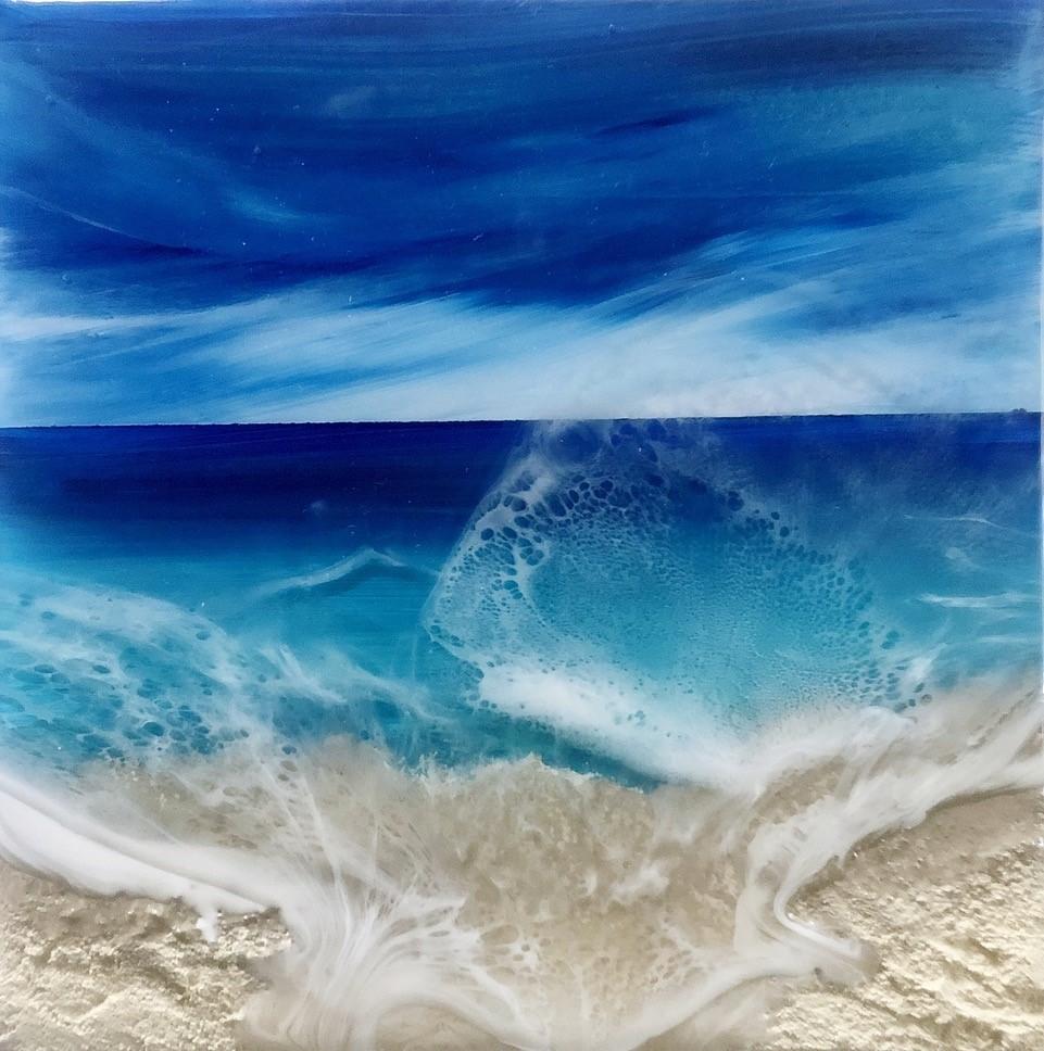 Ana Hefco Landscape Painting - "Ocean Waves #10" Mixed Media Painting