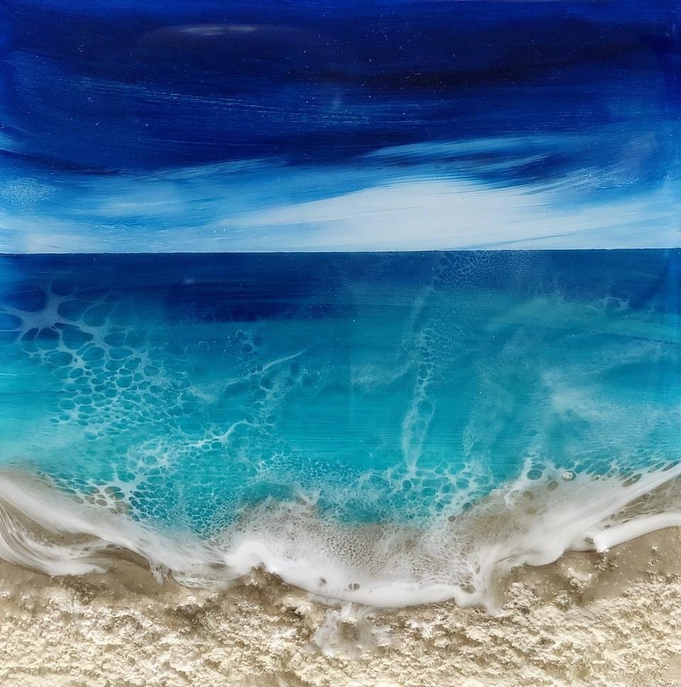 Ana Hefco Landscape Painting - "Ocean Waves #12" Mixed Media Painting