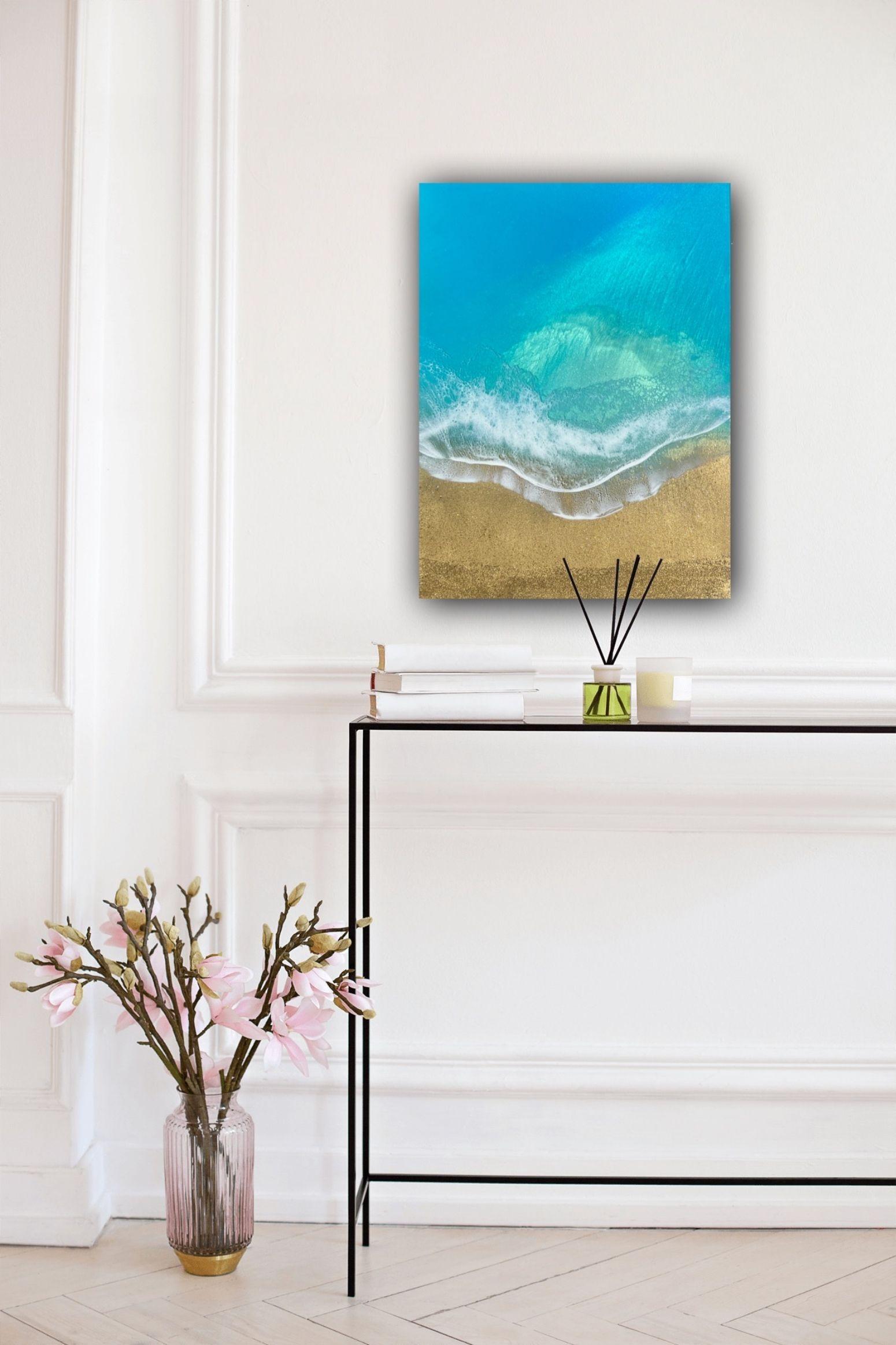 Friedenlicher Strand, Gemälde, Acryl auf Leinwand im Angebot 1