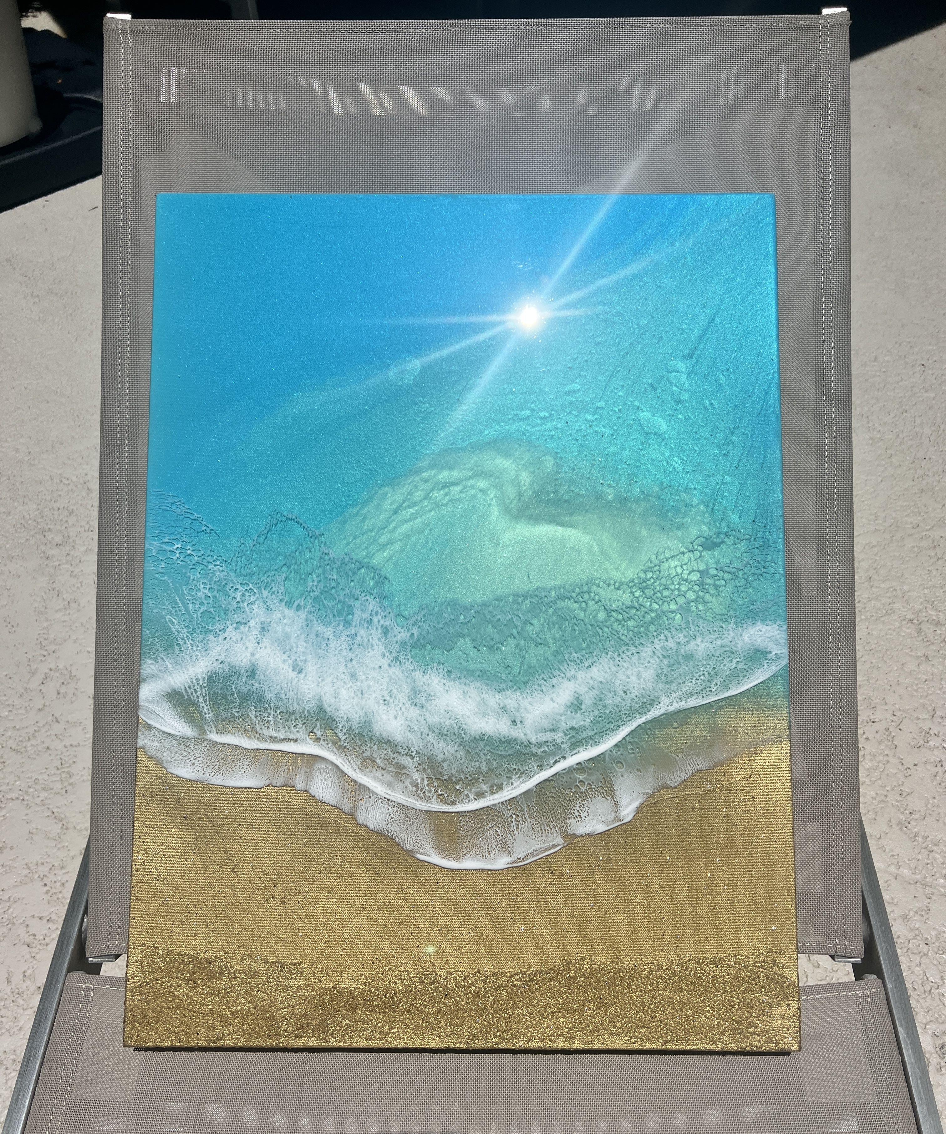 Une plage paisible, peinture sur toile acrylique en vente 2