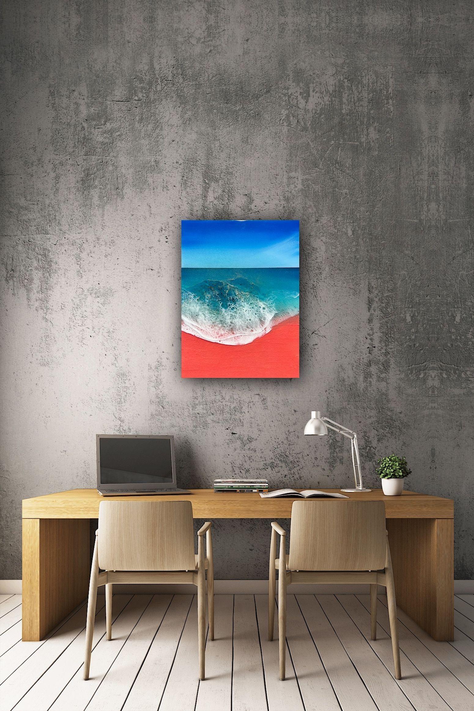 Rosafarbener Sandstrand - inspiriert durch den wunderschönen Strand von Elafonisi auf der Insel Kreta in Griechenland  Da ich mit Depressionen, PTBS und Angstzuständen zu kämpfen habe, ist die Malerei für mich eine Form der Therapie.   In dieser