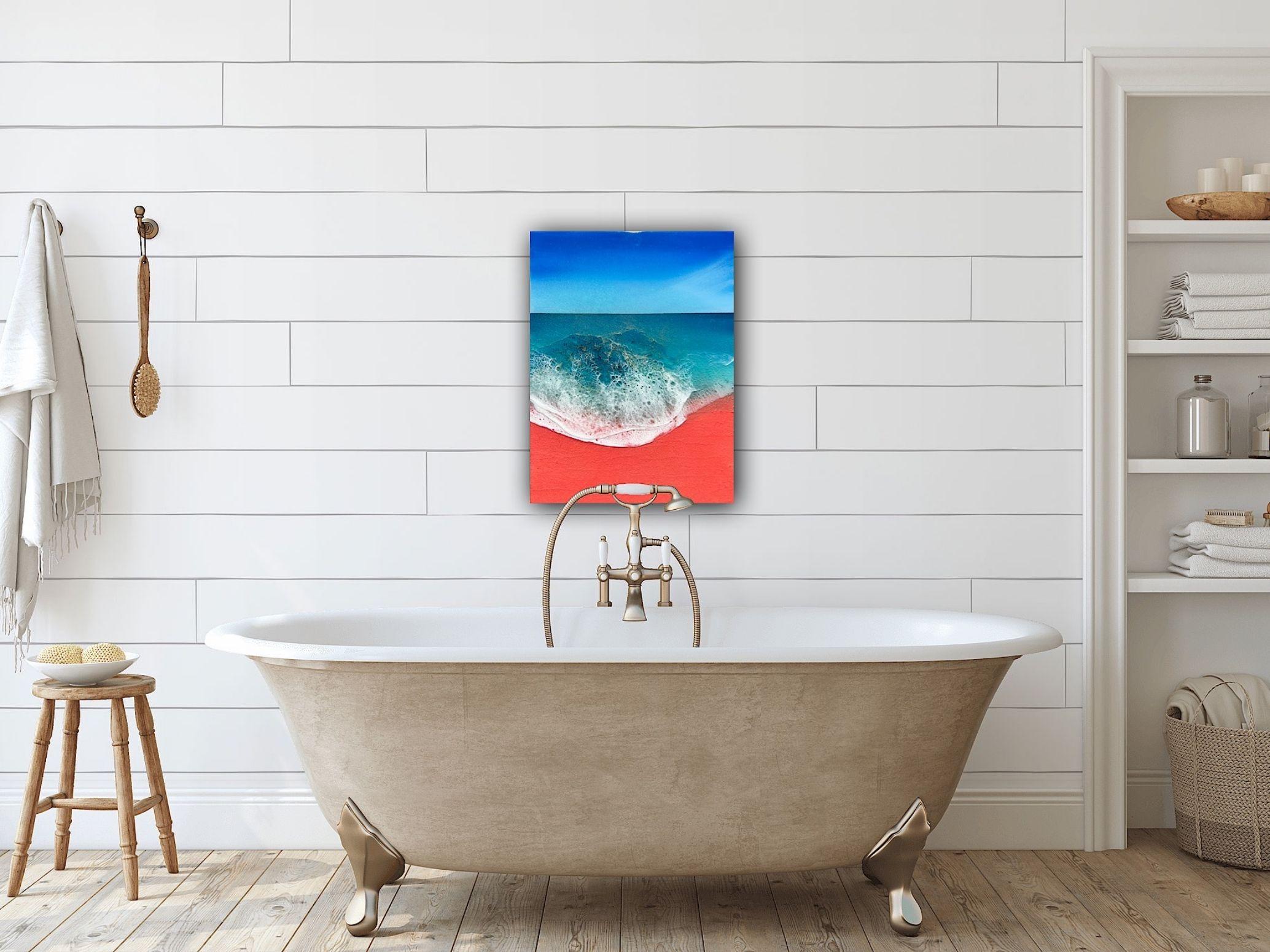 Rosa Sandstrand – Elafonisi Strand Griechenland #1, Gemälde, Acryl auf Leinwand im Angebot 1