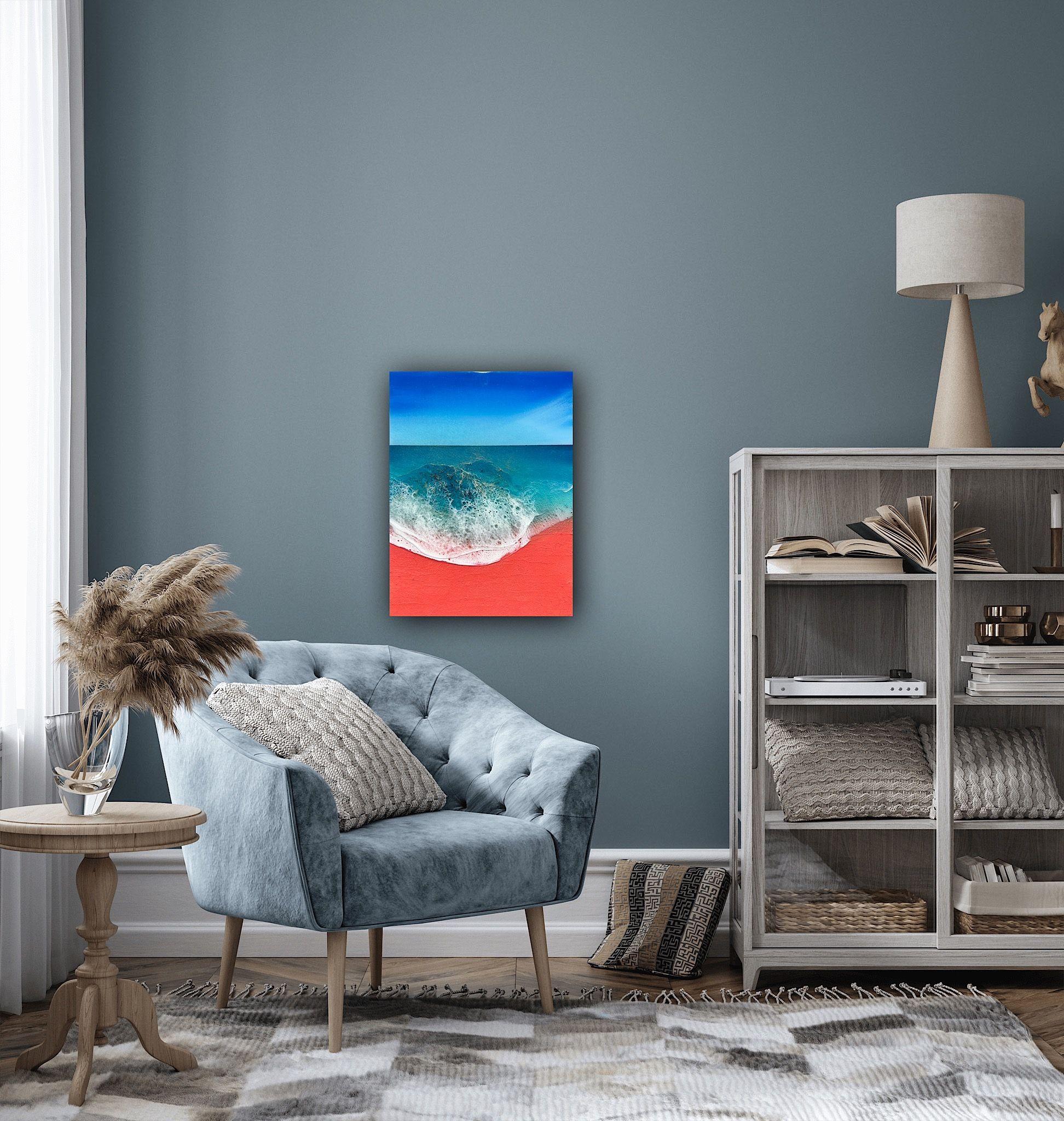 Rosa Sandstrand – Elafonisi Strand Griechenland #1, Gemälde, Acryl auf Leinwand im Angebot 2