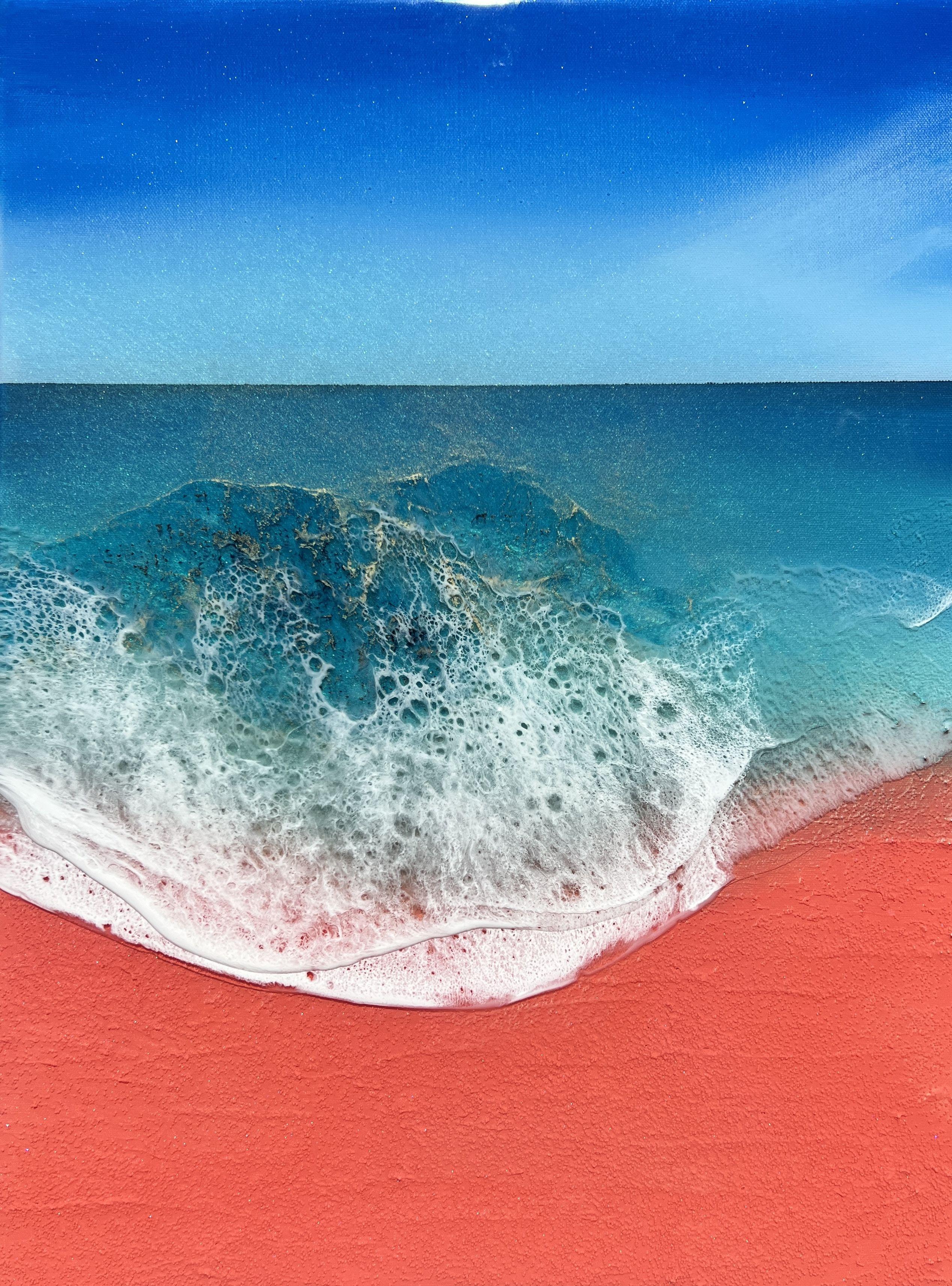 Peinture - plage de sable rose Elafonisi n°1, Grèce, acrylique sur toile - Painting de Ana Hefco