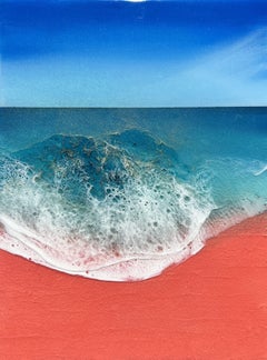 Peinture - plage de sable rose Elafonisi n°1, Grèce, acrylique sur toile