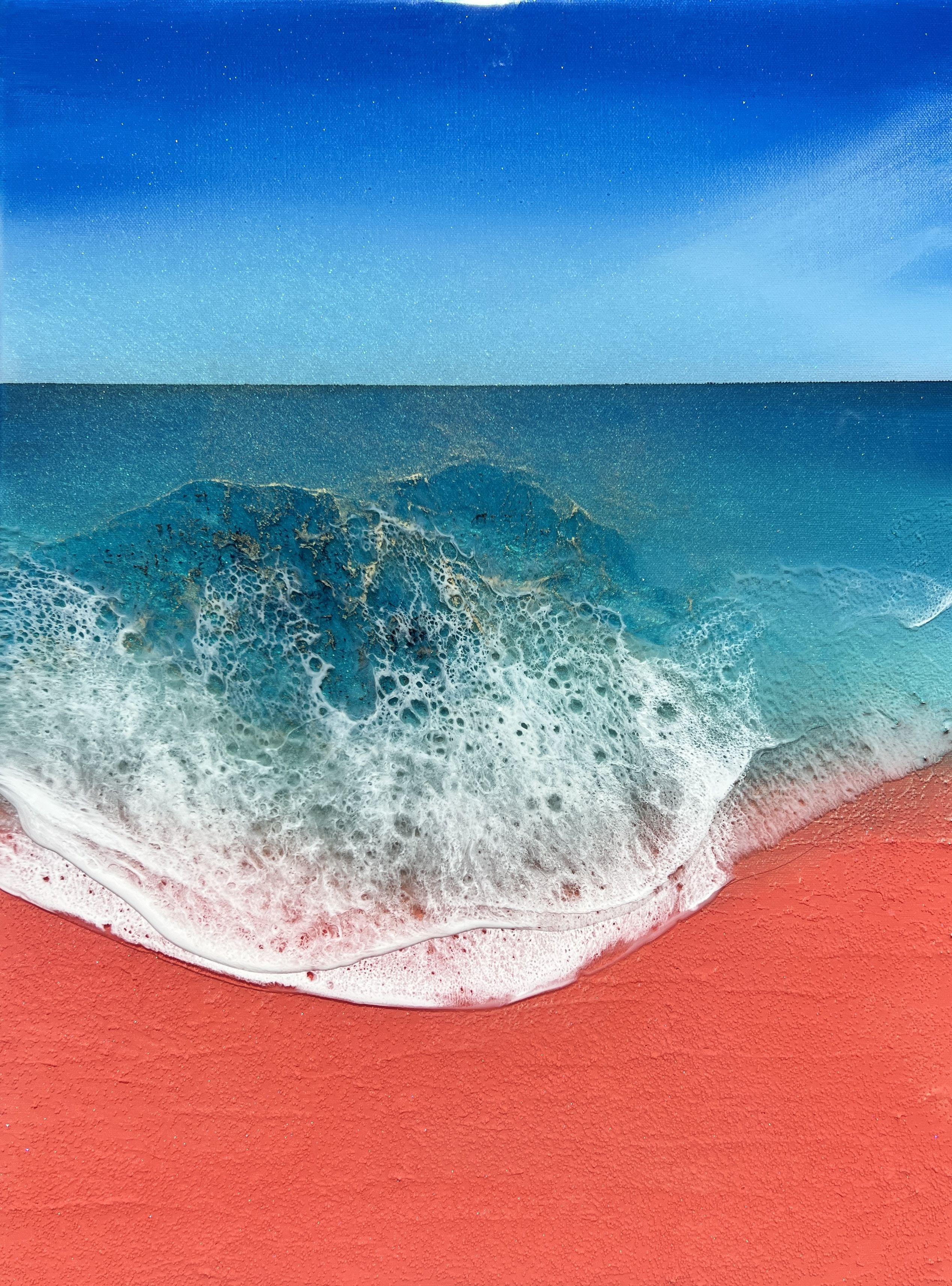 Rosa Sandstrand – Elafonisi Strand Griechenland #1, Gemälde, Acryl auf Leinwand – Painting von Ana Hefco