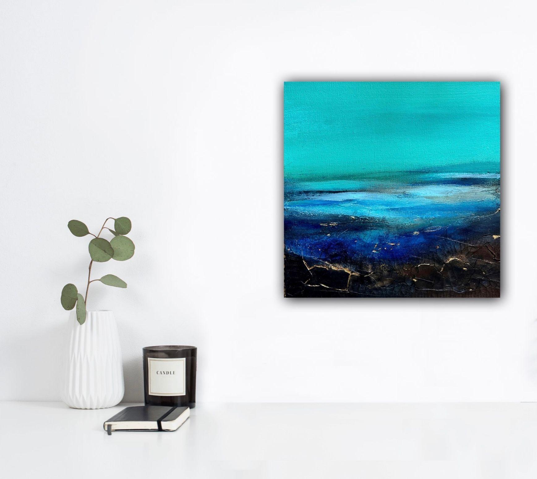 Silence is bliss, Painting, Acrylic on Canvas - Blue Abstract Painting by Ana Hefco