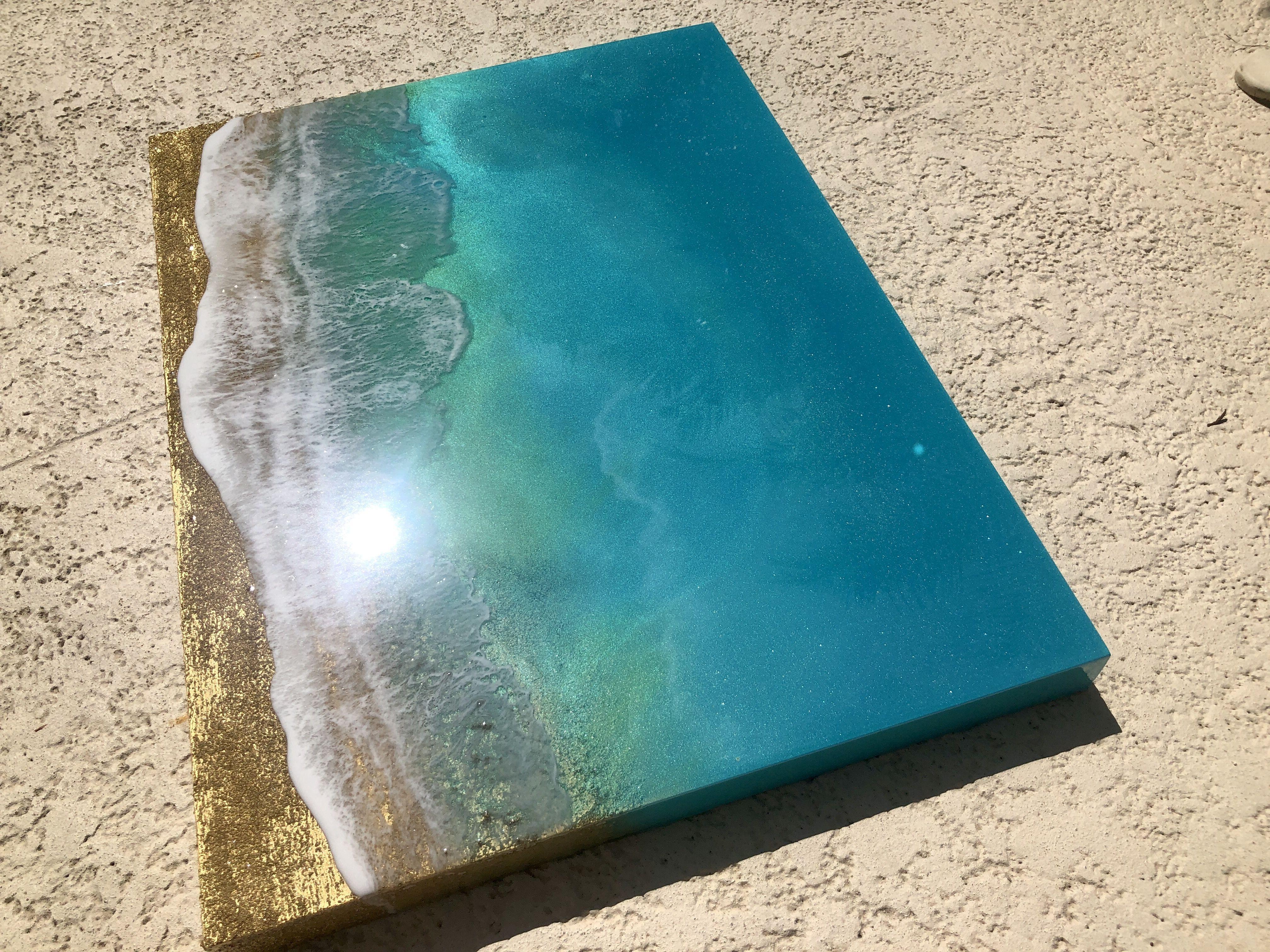 Teal Waves #14, Painting, Acrylic on Wood Panel 2
