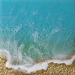"Teal Waves #18," Mixed Media Painting