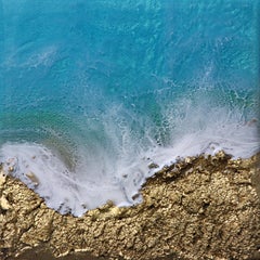 "Teal Waves #19," Mixed Media Painting