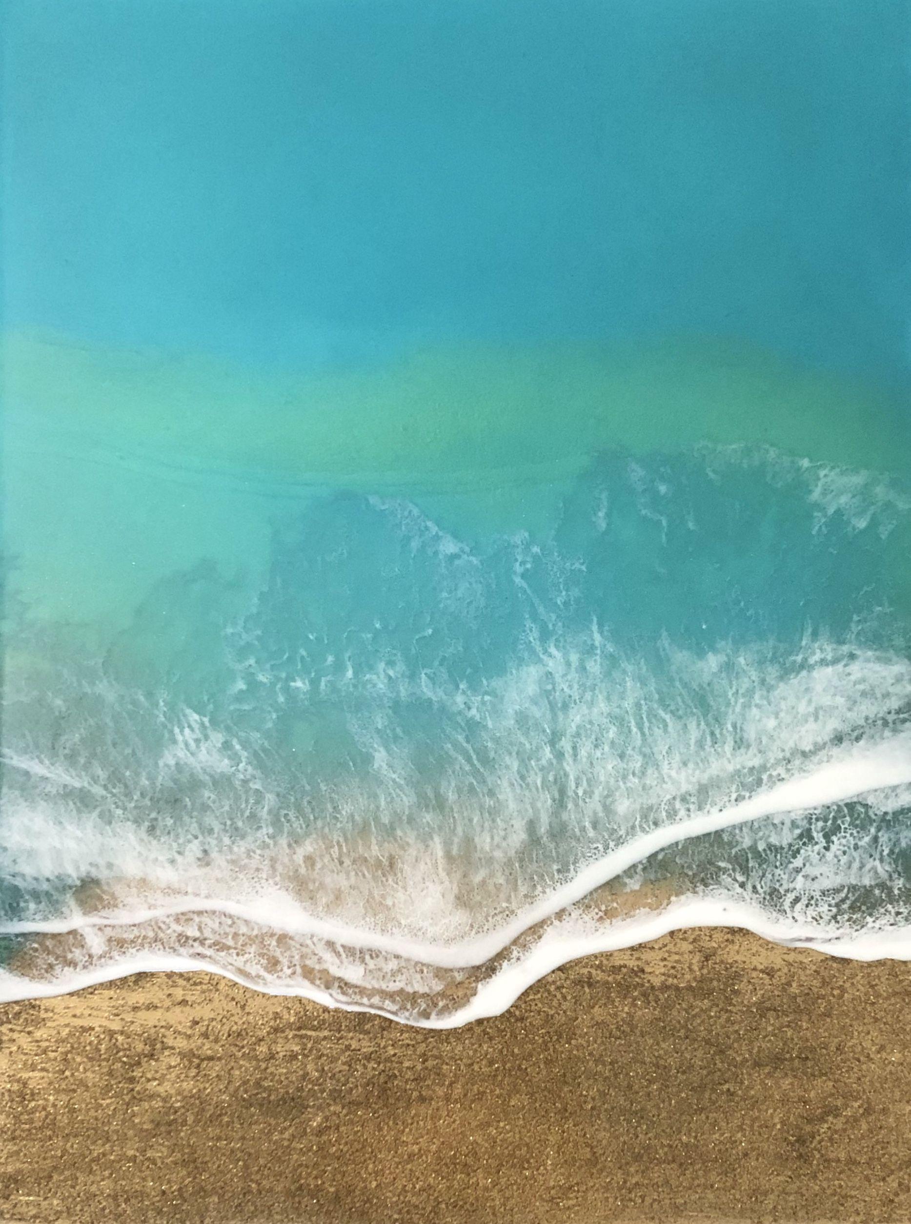 Ana Hefco Abstract Painting - Teal Waves #2, Painting, Acrylic on Wood Panel