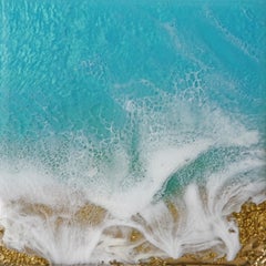"Teal Waves #21," Mixed Media Painting